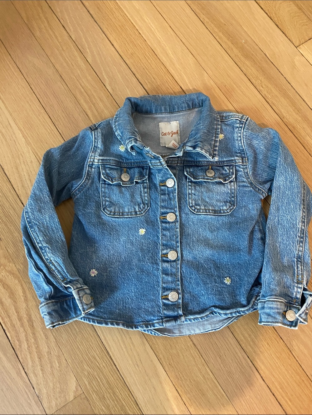 Cat & Jack Light Blue Denim Jacket Shirt with Daisy Details